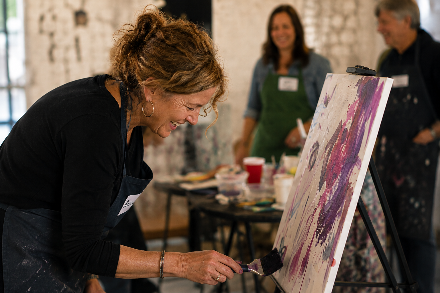 A participant immersed in painting at a Present Wonders session